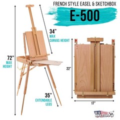 U.S. Art Supply Coronado Wooden French Style Field Studio Sketchbox Tripod Easel