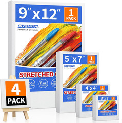 Stretched Canvas for Painting, 3″X3″, 4″X4″, 5″X7″, 9″X12″, Pack of 4, Pre-Prime
