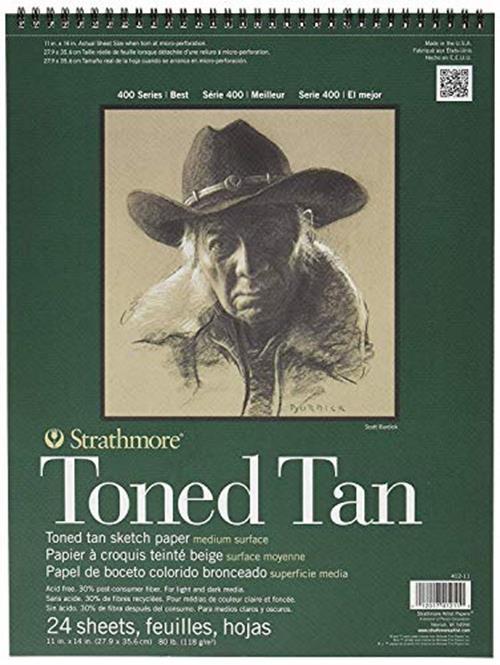 Strathmore 400 Series Sketch Pad, Toned Tan, 11×14 inch, 24 Assorted Sizes