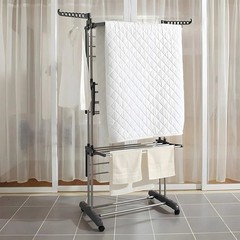 Foldable 4 Tier Stainless Steel Drying Rack with 4 Rolling Wheels 24 Hanging Rod