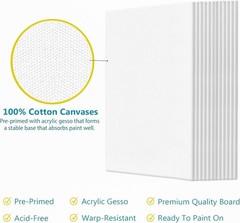Canvas for Painting – 5-Pack 8×10 Canvas Value Pack – 100% Cotton Triple Prime