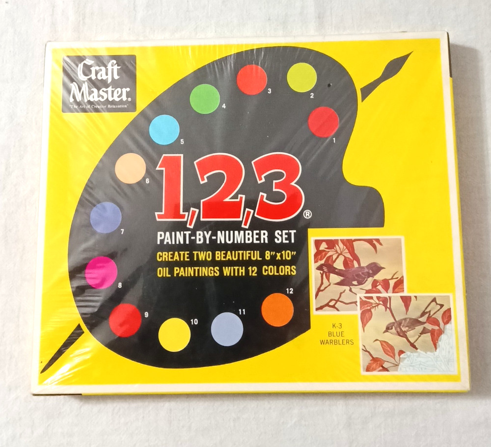 1968 CRAFT MASTER 1 2 3 PAINT BY NUMBER SET K-3 BLUE WARBLERS SEALED NOS