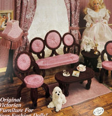 Vtg Annie’s Attic Fashion Doll Barbie Sz Plastic Canvas Parlor Set Patterns 225K