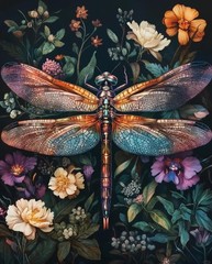 Dragonfly Paint by Numbers Kit for Adults Beginner-Flowers Adult Paint by Number