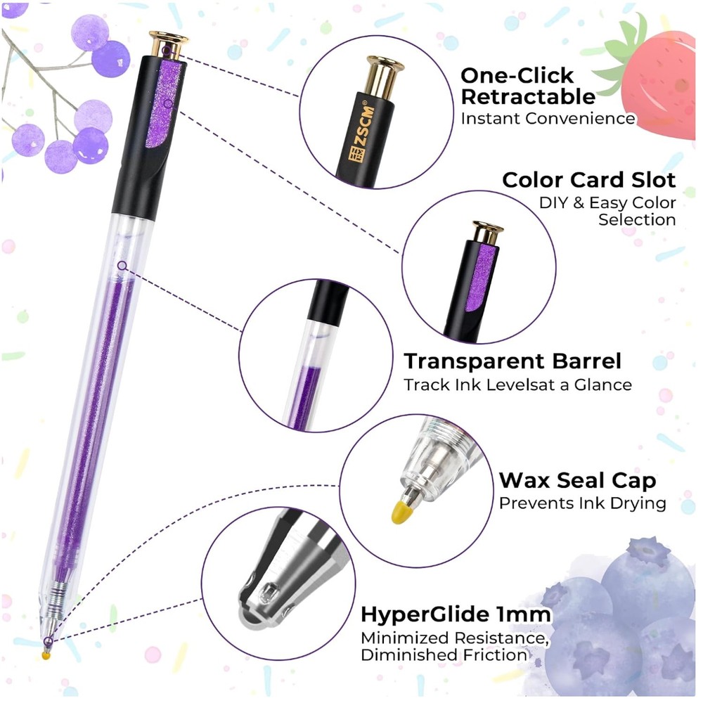 60-Color Retractable Gel Pen Set for Adult Coloring