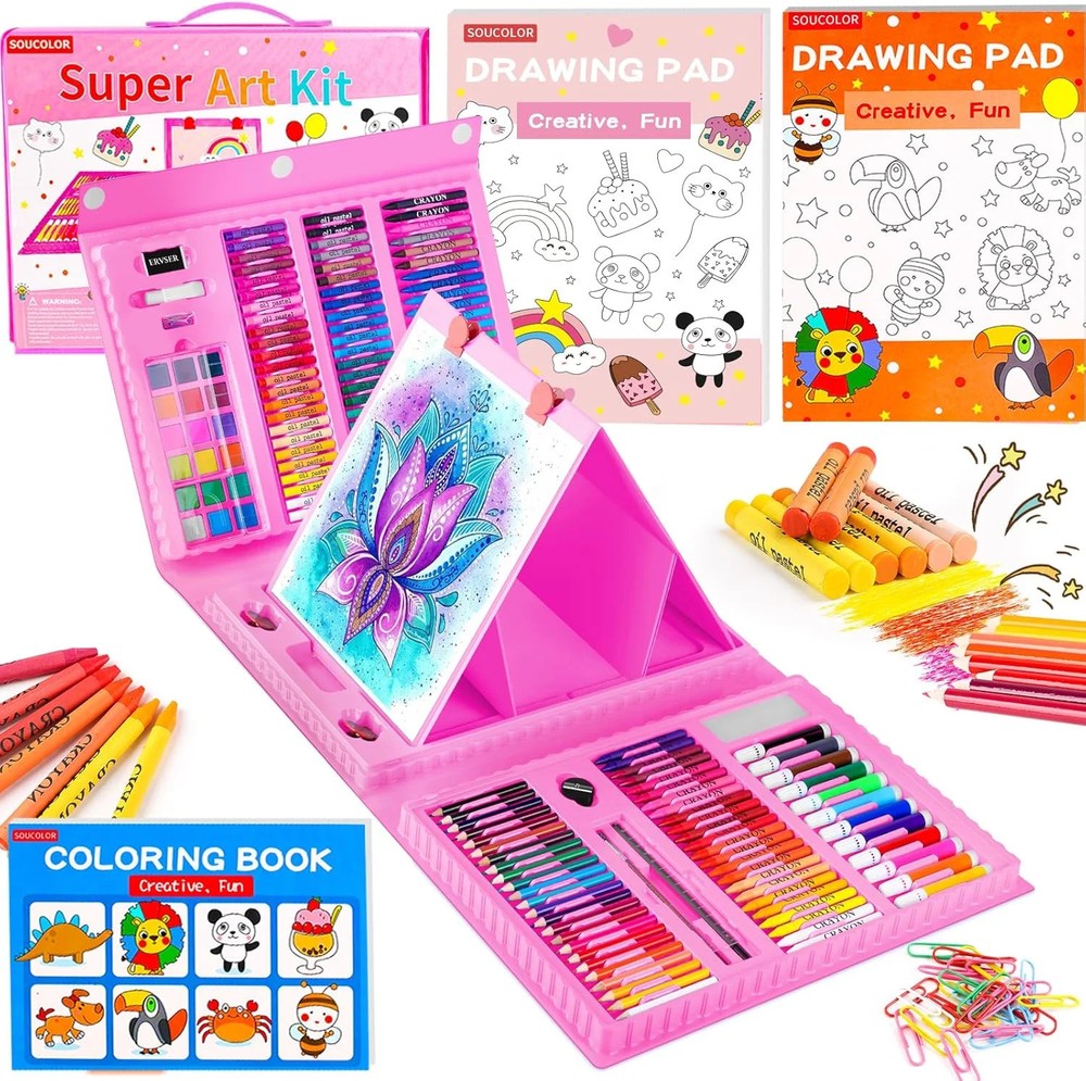 Soucolor Art Supplies, 283 Pieces Drawing Set Art Kits with Trifold Art Easel, 2