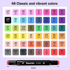 48 Color Alcohol Markers Dual Tip Fine Chisel Art Drawing Sketch Coloring Pens