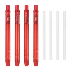 4+4Pcs Retractable Eraser Pen, with 4Replacement Rubber Refill, Red TPE