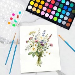 48 Color Solid Watercolor Paint Set with 3 Wooden Brushes – Non-Toxic, Vibrant &