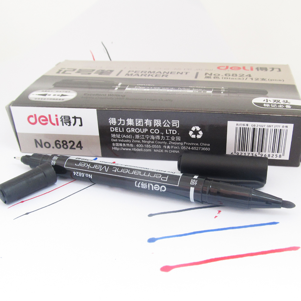 10pcs Delistar 1mm/0.5mm Twin Tip Permanent Marker Pen Waterproof Dry Fast 6824