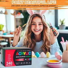 240 Colors Soft Brush Tip Acrylic Markers Set, Paint Pens for Rock, Wood, Fab…