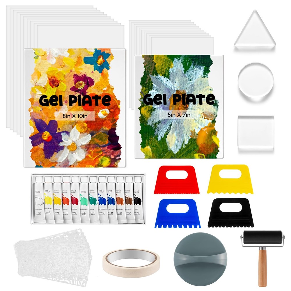 Printing Plate Kit 8×10 & 5×7 Complete Beginner Gelli Plate Starter Set with …