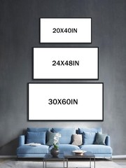Abstract Line Art Framed Canvas – Blue and Grey Modern Wall Decor, Large 20×4…