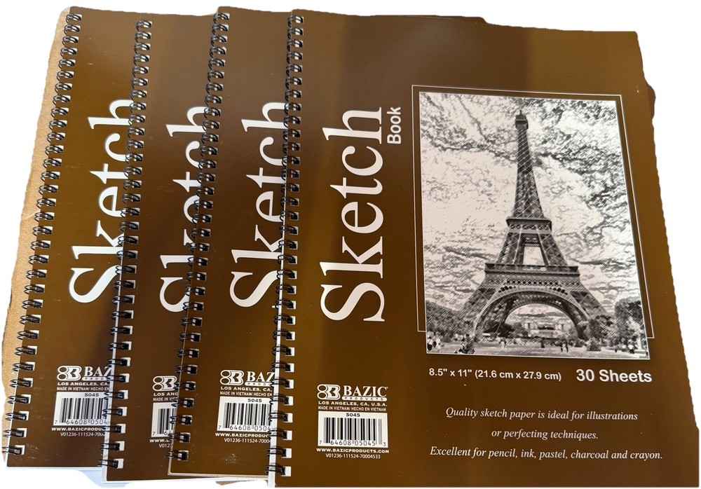 4 x BAZIC Sketch Pad 30 Sheets 8.5*11 side Spiral Sketchbook Drawing Pads