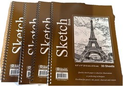 4 x BAZIC Sketch Pad 30 Sheets 8.5*11 side Spiral Sketchbook Drawing Pads