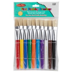 Ard Creative Arts Flat Tip Paint Brushes Short Stubby Plastic Handle With Hog Br