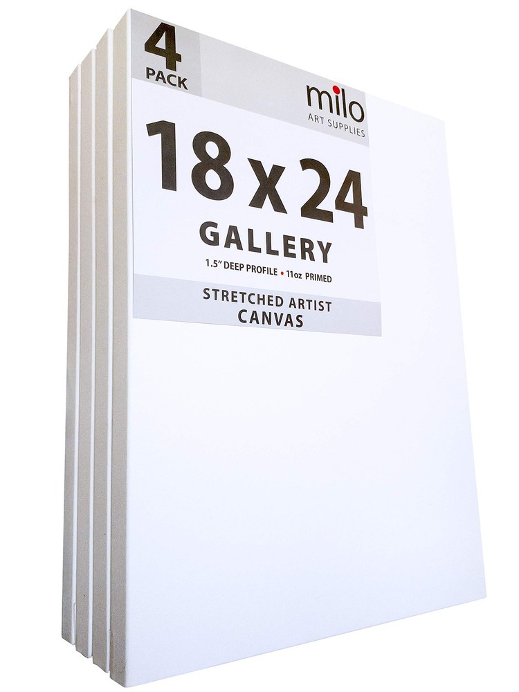 Stretched Artist Canvas | 18×24 inches | 4 Pack | 1.5” inch Thick Gallery Pro…