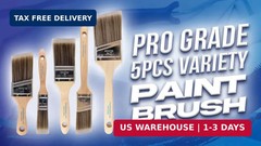 Pro Grade Paint Brushes, 5-Piece Paint Brush Set, Flat & Angle Brushes for Walls