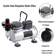 Airbrush Compressor with Cool-Down Fan ABPST07, Powerful 1/6hp Portable Quiet…