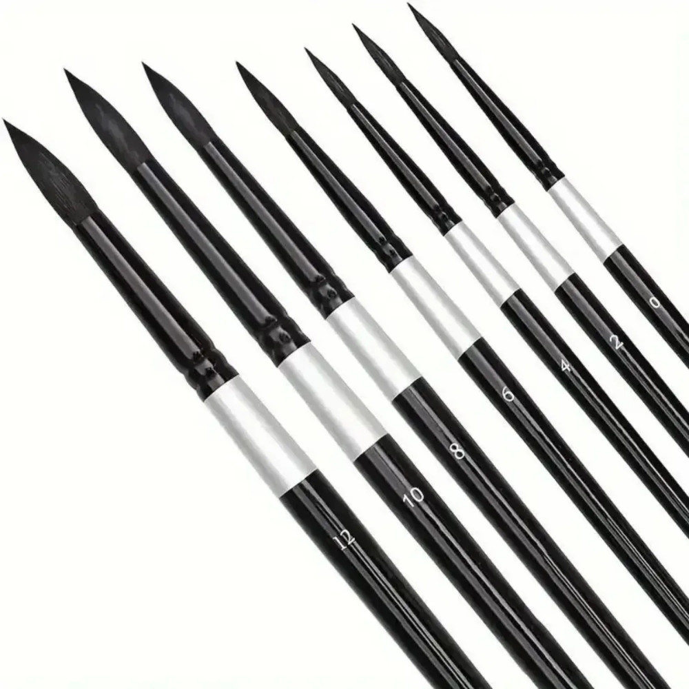 7Pcs Squirrel Hair Brush Set round Pointed Tips No Shed Gouache Watercolor Brush