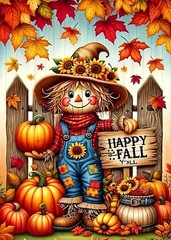 Happy Fall Scarecrow,Pumpkin Paint by Number Kits for Adults, DIY Paint by Numb.