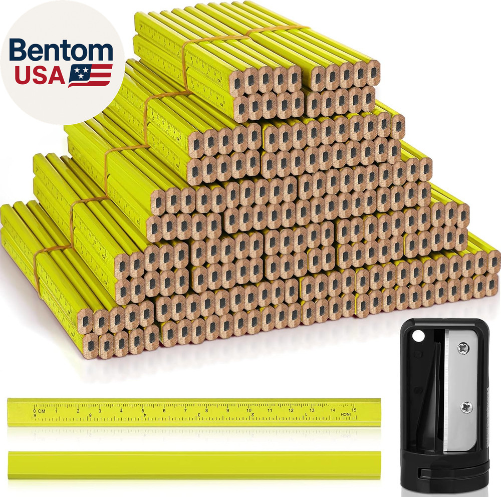 200 Pcs Flat Construction Pencils with Printed Ruler Wood Graphite 2 Pcs Carpent