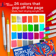 24 Acrylic Paint Markers – Paint Pens for Drawing, Brush + Fine Tips – for Fabri