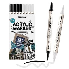 4 Black and 4 White Paint Pens Brush and Bold Dual-tip Acrylic Paint Marker S…