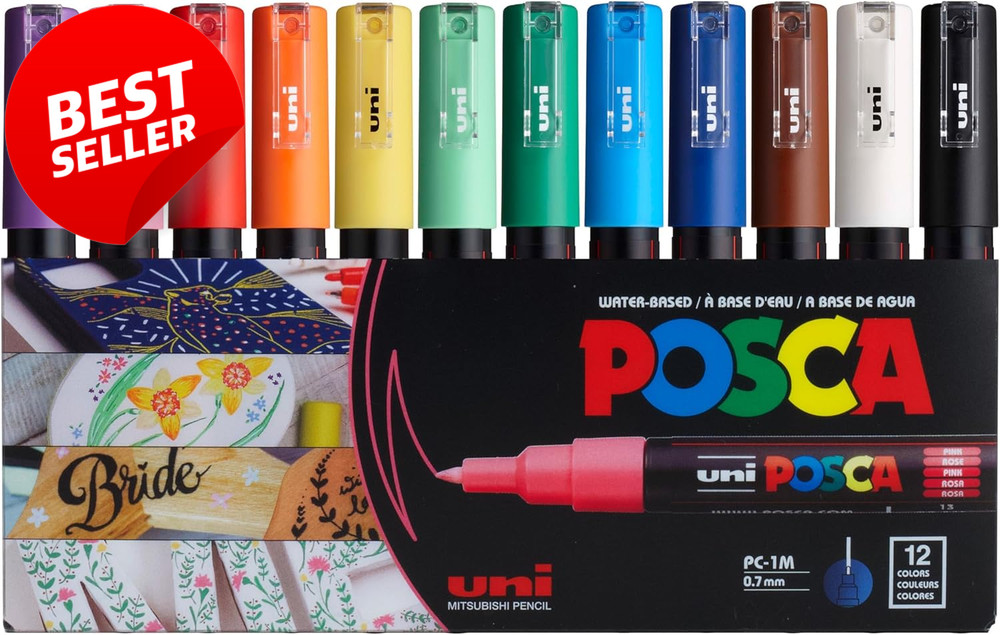 Posca Paint Markers Set of 12 Extra Fine Point Acrylic Pens Assorted Colors US