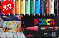 Posca Paint Markers Set of 12 Extra Fine Point Acrylic Pens Assorted Colors US