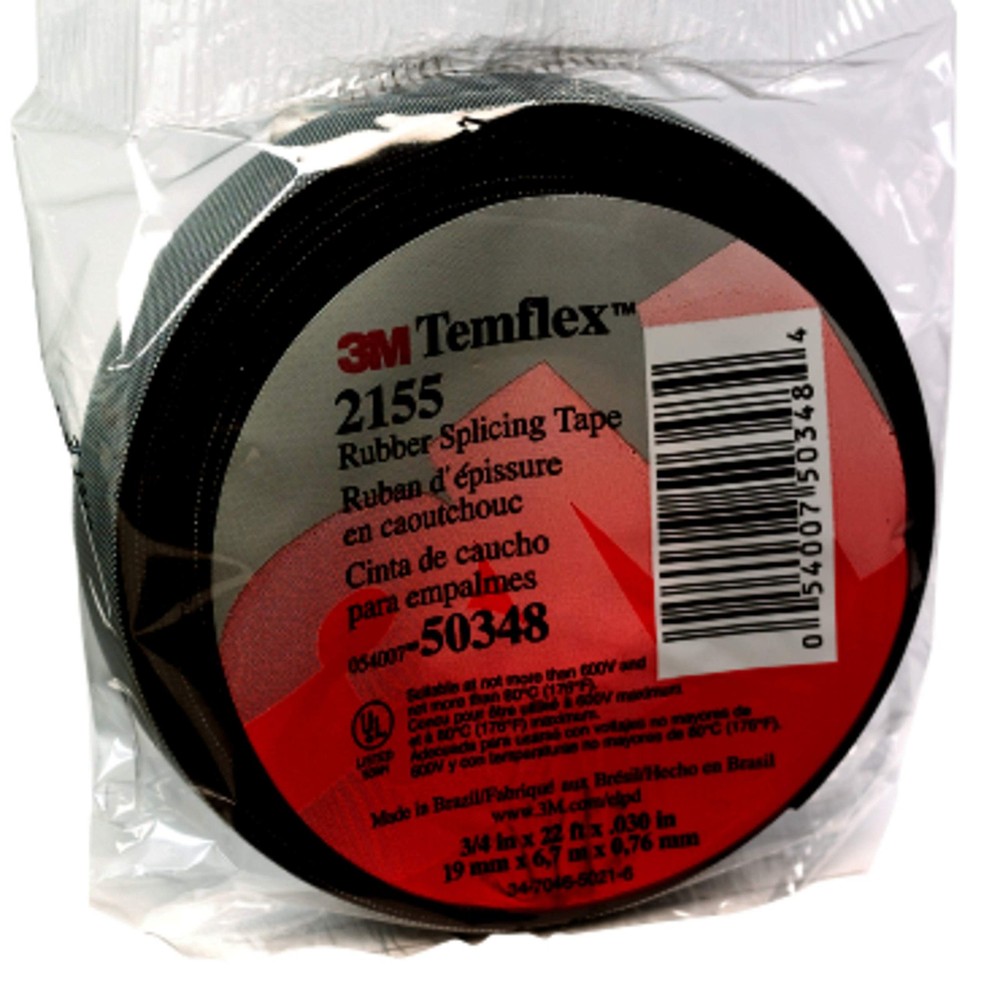 3M Temflex Rubber Splicing Tape 2155, 3/4 in x 22 ft, Black, General Purpose