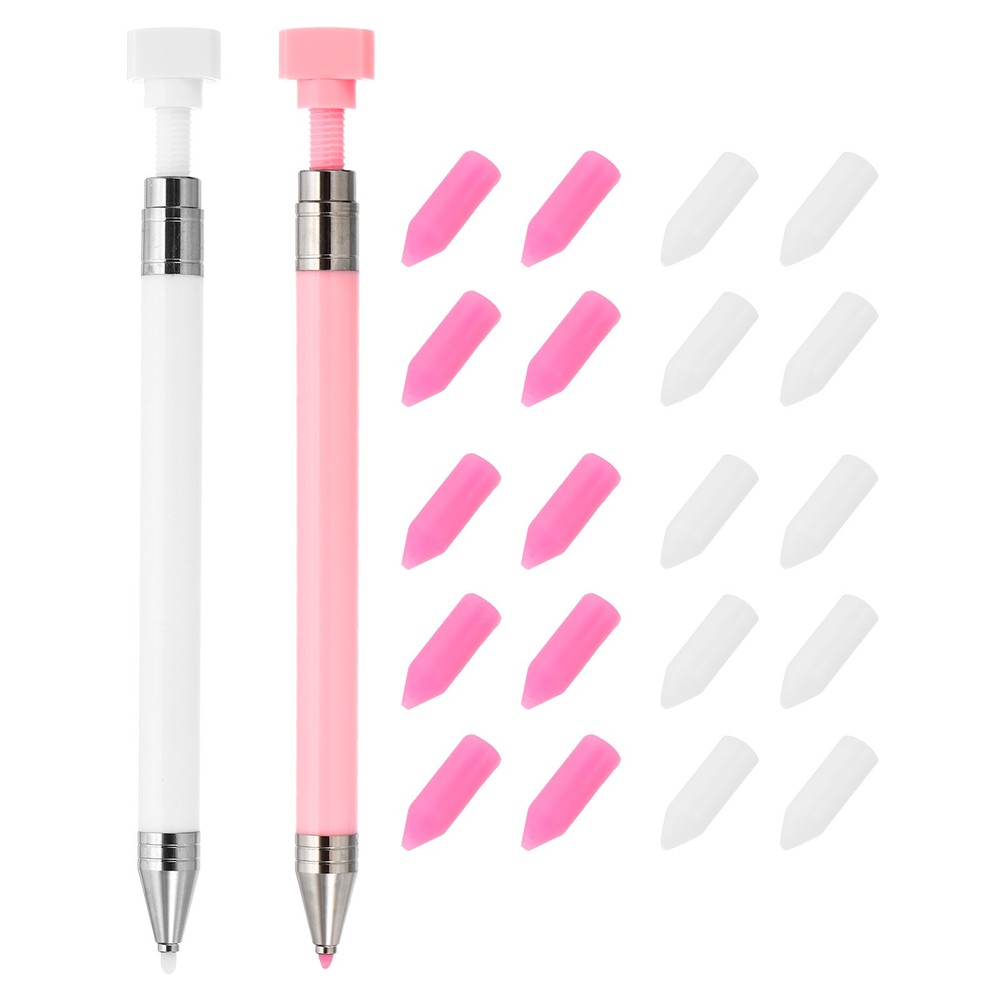 2Pcs Fine Point Diamond Art Pen Diamond Art with 20Pcs Wax Pink White