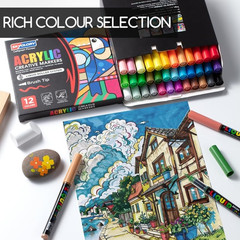 24 Colors Brush Tip Acrylic Paint Marker Pens, Liquid Large Markers for Calligr