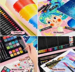 150Pcs Set de Arte Art Supplies Profesional con Estuche Madera Lujo Kit Pintura
