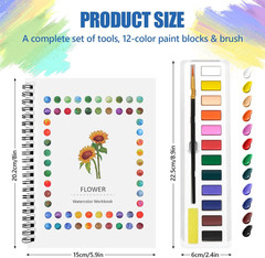 Watercolor Workbook for Beginners, Water Color Paint Book Set with Paints & Brus