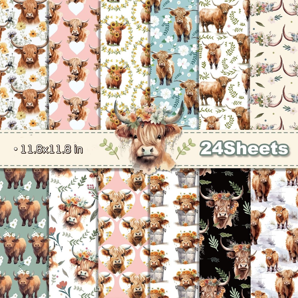 Highland Cow Scrapbook Paper Pad, 24 11.8 x inches, sunflower yellow
