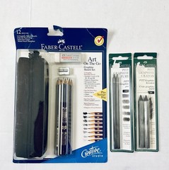 FABER-CASTELL ART ON THE GO 12-PC GRAPHITE SKETCH SET & 4 PITT GRAPHITE CRAYONS