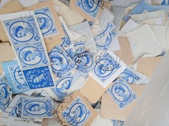 500-1000 Light Blue GB 4d Wilding Vintage Postage Stamps, used