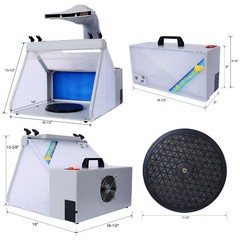 Portable Airbrush Spray Booth Kit with 3 LED Lights Turntable Set Model DIY Tool