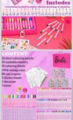 Barbie Art Supplies Set, 130+ Pcs Girls Drawing Colouring Travel Case
