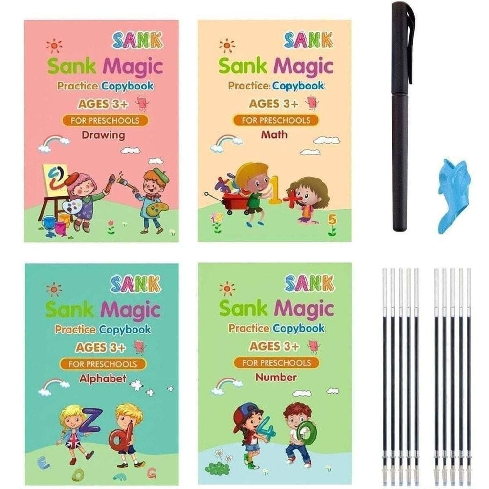 Sank Magic Practice Copybook, (4 BOOK + 10 REFILL+ 2 Pen +2 Grip) Number Tracing