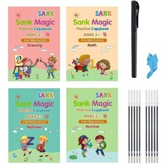 Sank Magic Practice Copybook, (4 BOOK + 10 REFILL+ 2 Pen +2 Grip) Number Tracing