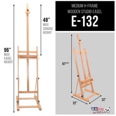 Wooden Beechwood Adjustable H-Frame Studio Easel, Artist Storage Tray 48″ Canvas
