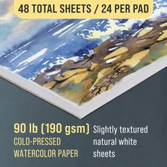 9″ x 12″ Watercolor Painting Paper Pads, 2 Pads, 24 Sheets Each, 90lb 190gsm