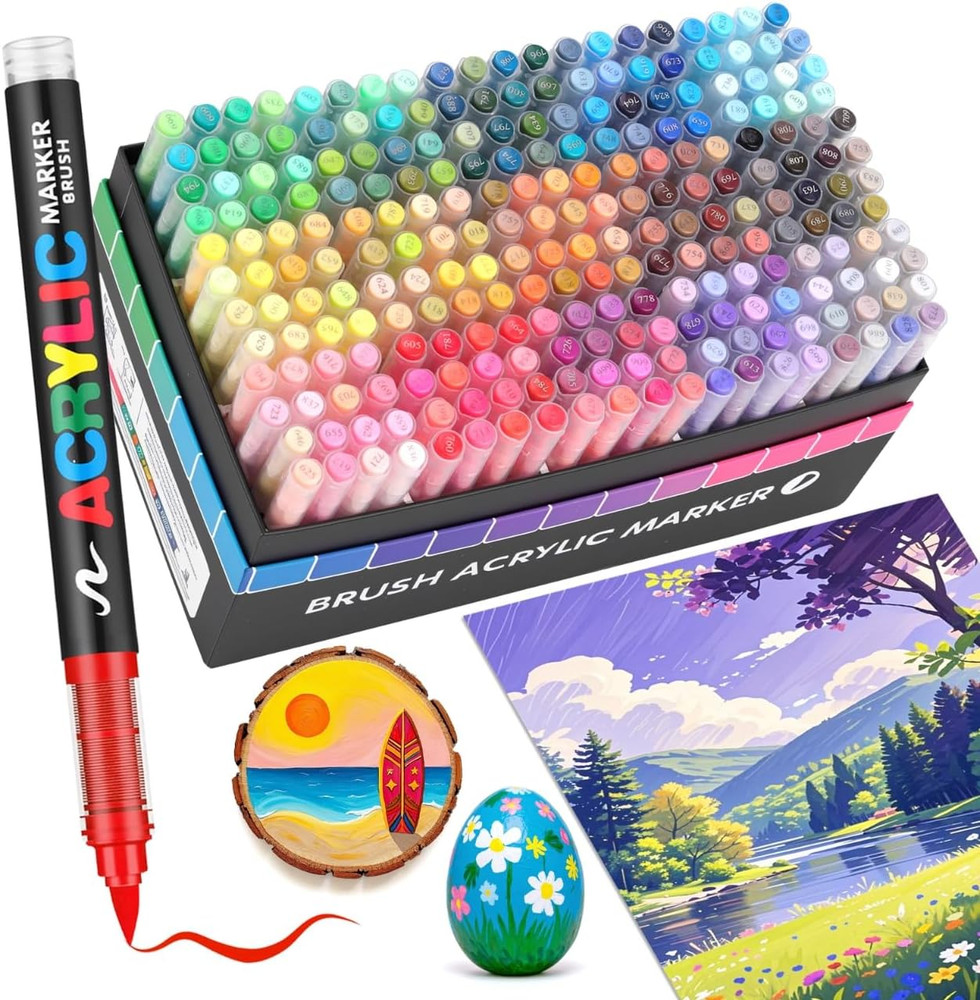 Guangna 240 Acrylic Paint Markers, Brush Tip Acrylic Paint Pens, Quick-Drying Wa