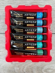 Arteza Metallic Gouache Paint 12ml Tubes Set of 36 Vivid Colors Premium Box Set
