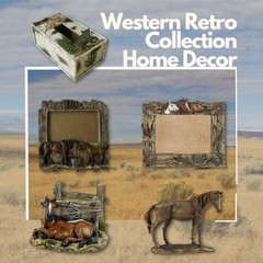 Comfy Hour Western Horse Photo Frame – 6×4 Rustic Wood Look, Brown, Polyresin