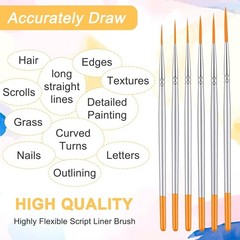 6 Pcs Script Liner Paint Brushes Fine Point Tip Detail Art Artist Brushes