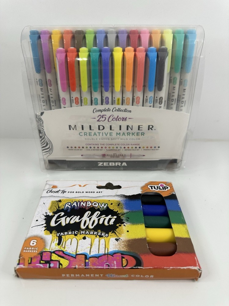 Zebra Mildliner 25 Colors Marker Set + Tulip Rainbow Graffiti Fabric Markers