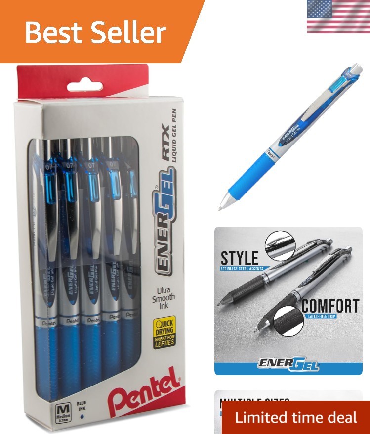 Luxury EnerGel RTX Gel Pens – Quick-Drying 0.7mm Blue Ink, Perfect for Lefties
